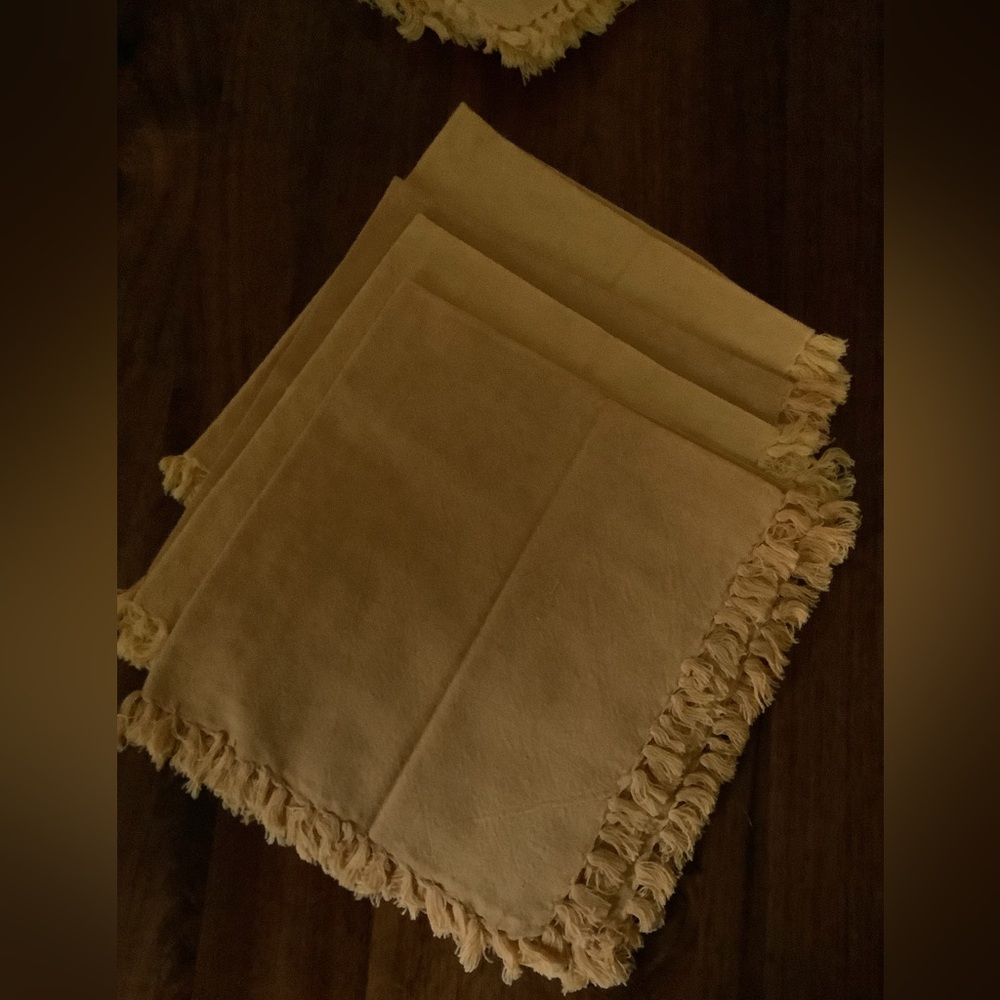 Vintage set of four gold April Cornell fringed napkins